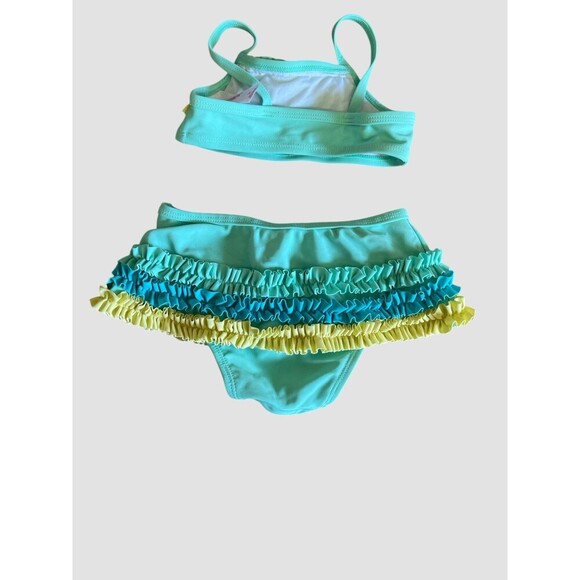 Circo Infant toddler Girls Swim Suit 18 Months blue green ruffles 2 piece Euc - Picture 2 of 5